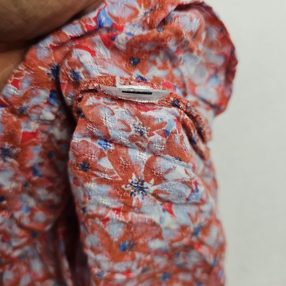 Blouse Women's Multicolor Floral  Size L/XL Smocked Boho Short Sleeve Top - Picture 6 of 9